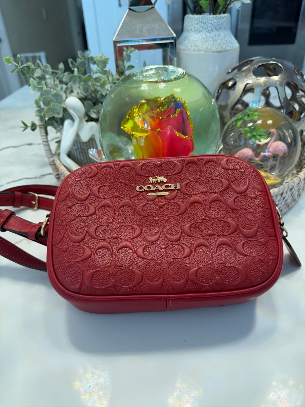 Coach Red Signature Embossed Crossbody Bag - Picture 15 of 16